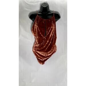 OUT FROM UNDER Women's Rust Velvet Keyhole Racerback Halter Bodysuit SZ L